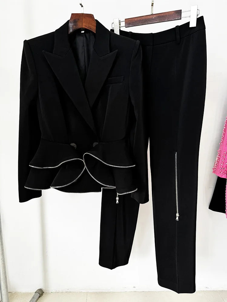 NastyENF Zipped High Fashion Designer Suit Set with Ruffles