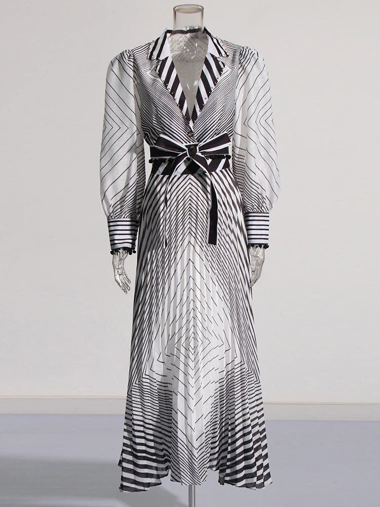 NastyENF Peripheral Striped V Neck Lantern Sleeve Top and High Waist A Line Skirt