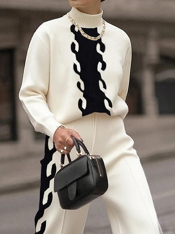 NastyENF Equity Warm Knitting Sweater Set with High Waisted Contrast Color Pants