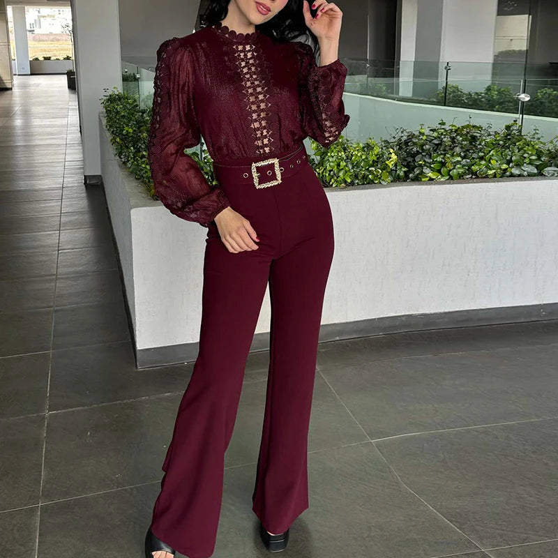 NastyENF Jump On It Lace Patchwork Long Sleeved Banquet Jumpsuit