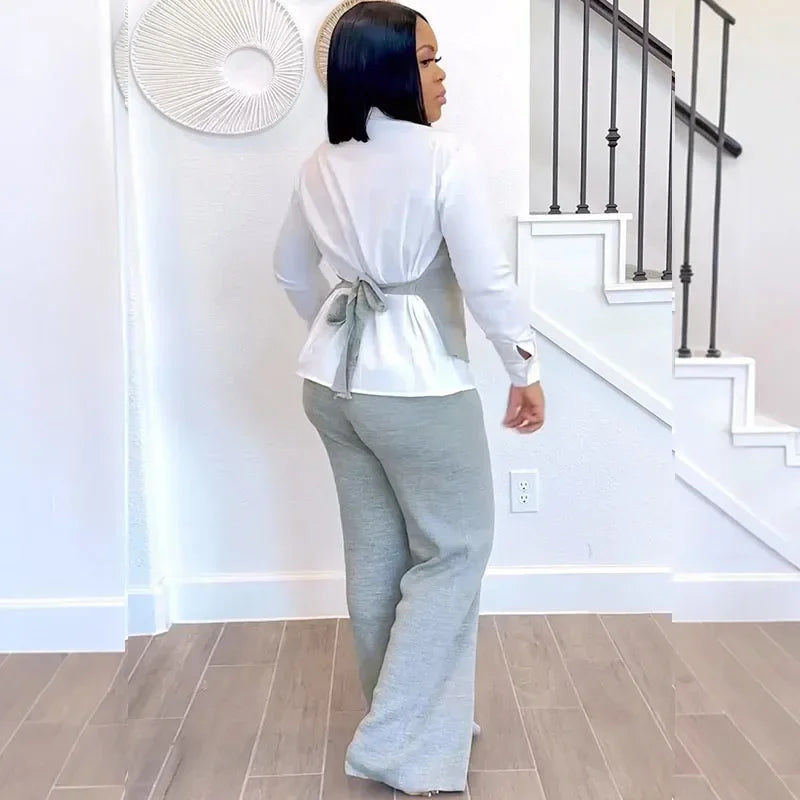 NastyENF Fundamental Elegant Vest Style Top and Wide Leg Pants Set