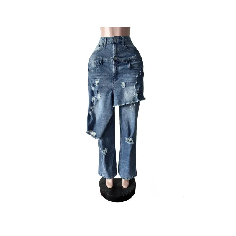 NastyENF Decisions Retro Sexy Irregular High Waist Ripped Jeans