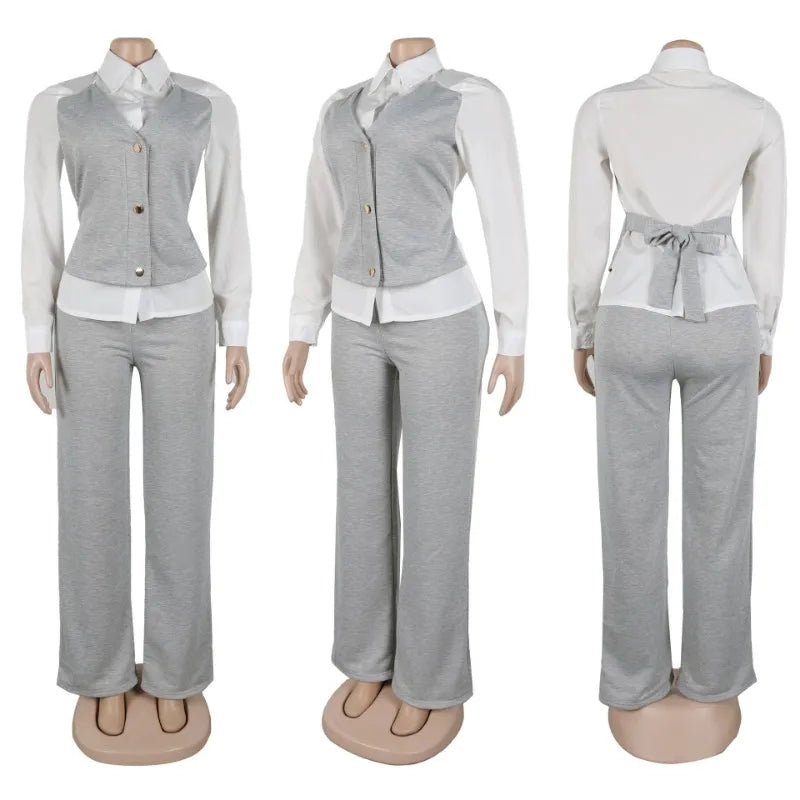 NastyENF Fundamental Elegant Vest Style Top and Wide Leg Pants Set