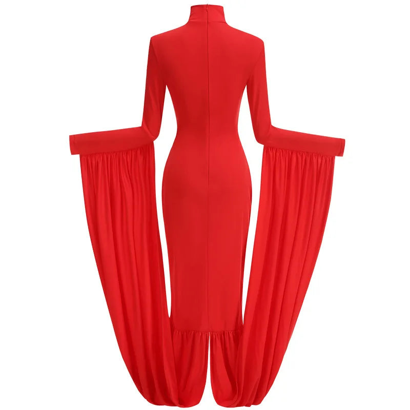 NastyENF Shredded Stand Collar Full Sleeved High End Party Dress