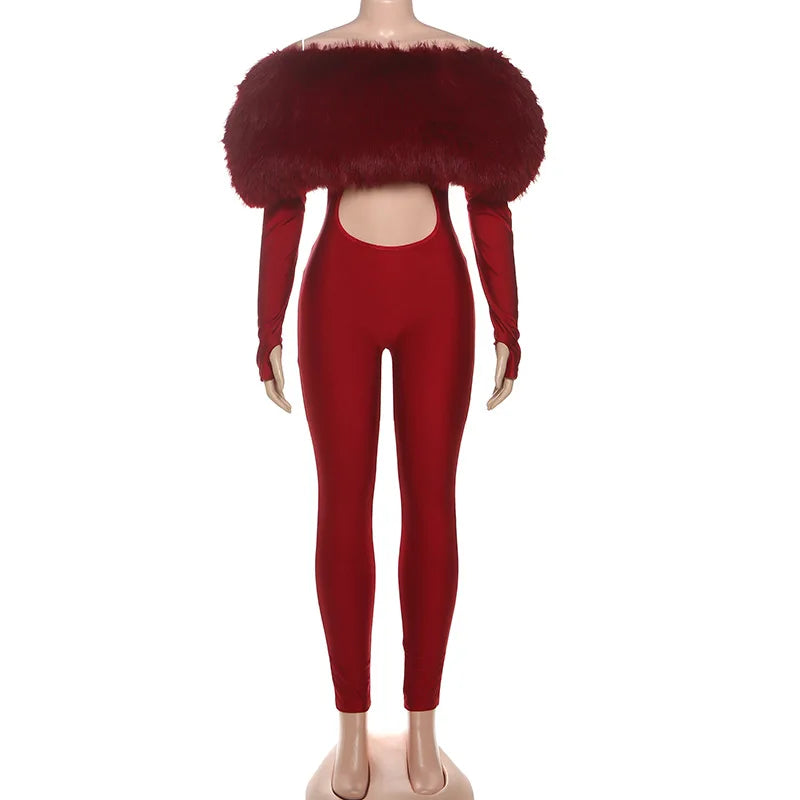 NastyENF Furry Friends Luxury Furry Off Shoulder Jumpsuit