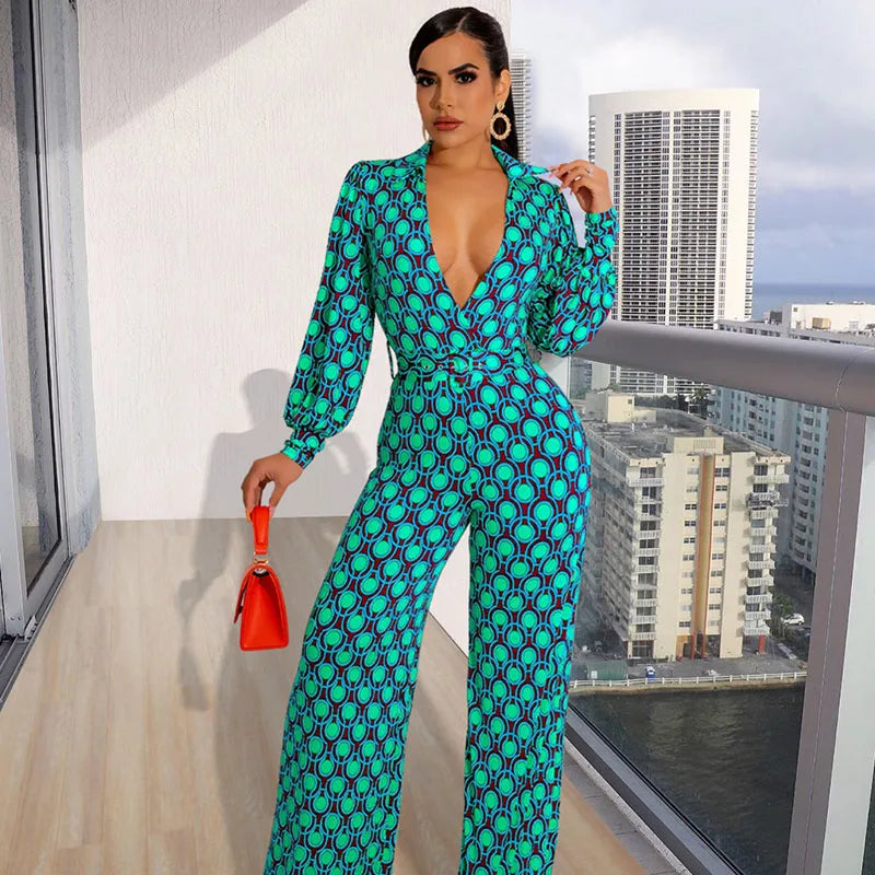 NastyENF Feverish Plaid Print Jumpsuit with Deep V-neck and Wide Leg