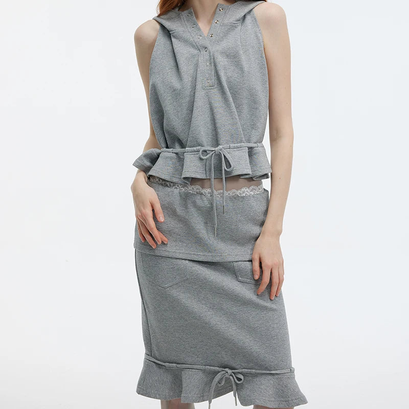NastyENF Comfort Zone Trendy Two-piece Hooded Skirt Set