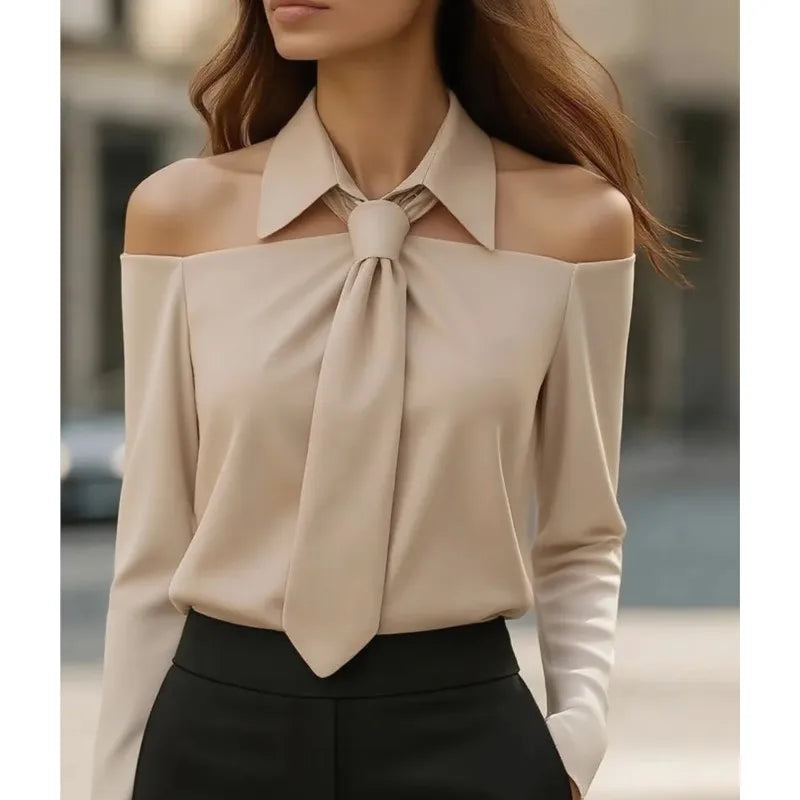 NastyENF Cut Him Off Elegant Off Shoulder Blouse with Necktie