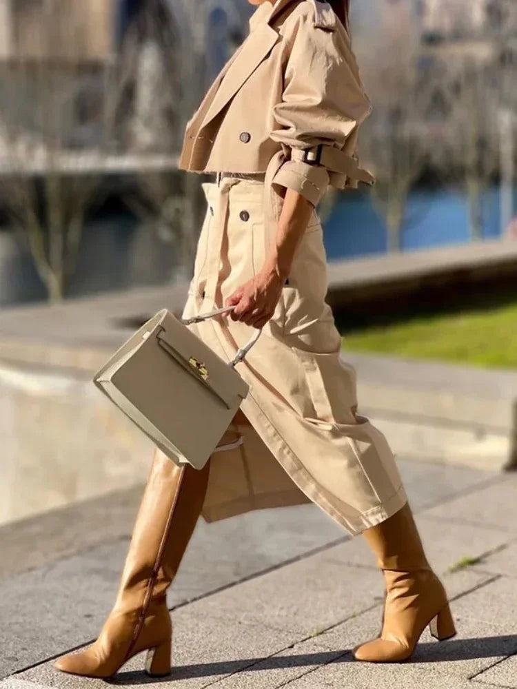 NastyENF On The Case Two Piece Cargo Setwith Long Sleeve Jacket and Wrap High Split Skirt