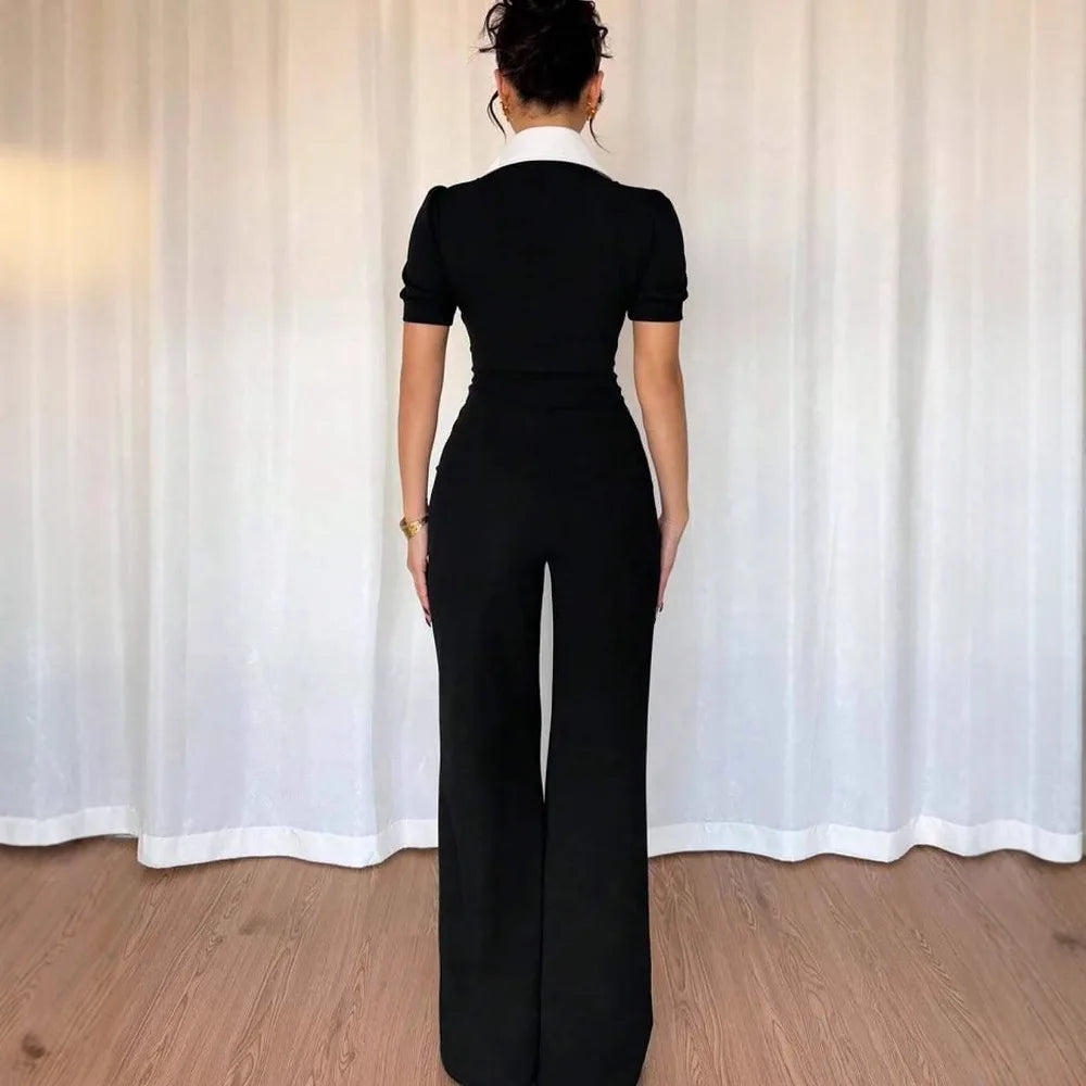 NastyENF Jest Because Short Sleeve Patchwork Wide Leg Jumpsuit