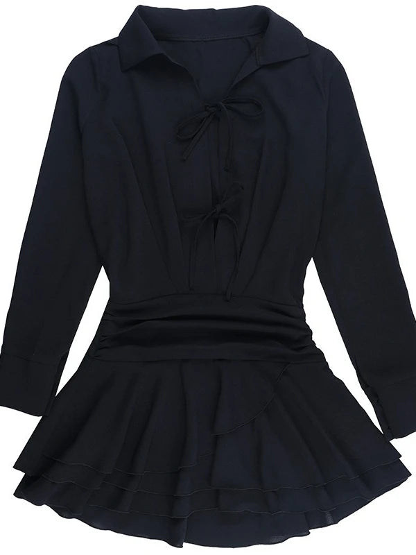 NastyENF Sassiness Sexy Tie-up Long Sleeve A Line Mini Dress