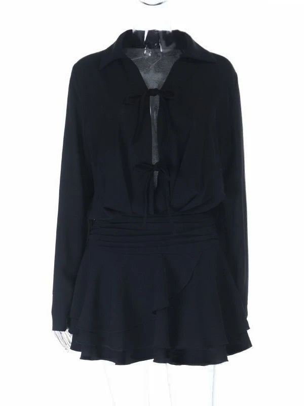 NastyENF Sassiness Sexy Tie-up Long Sleeve A Line Mini Dress