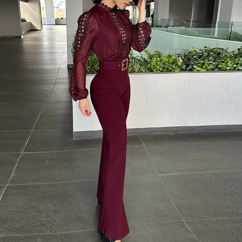NastyENF Jump On It Lace Patchwork Long Sleeved Banquet Jumpsuit