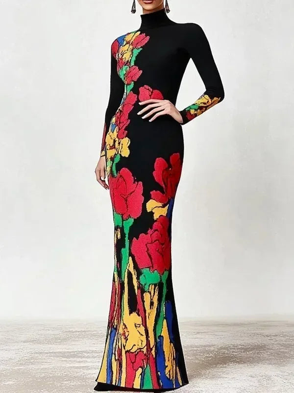 NastyENF In Bloom Multi-Colored Floral Printed Evening Dress