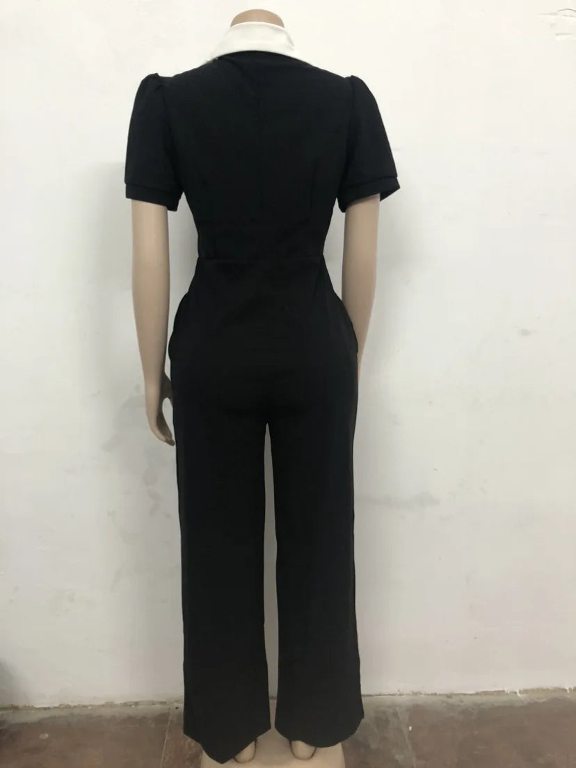 NastyENF Jest Because Short Sleeve Patchwork Wide Leg Jumpsuit