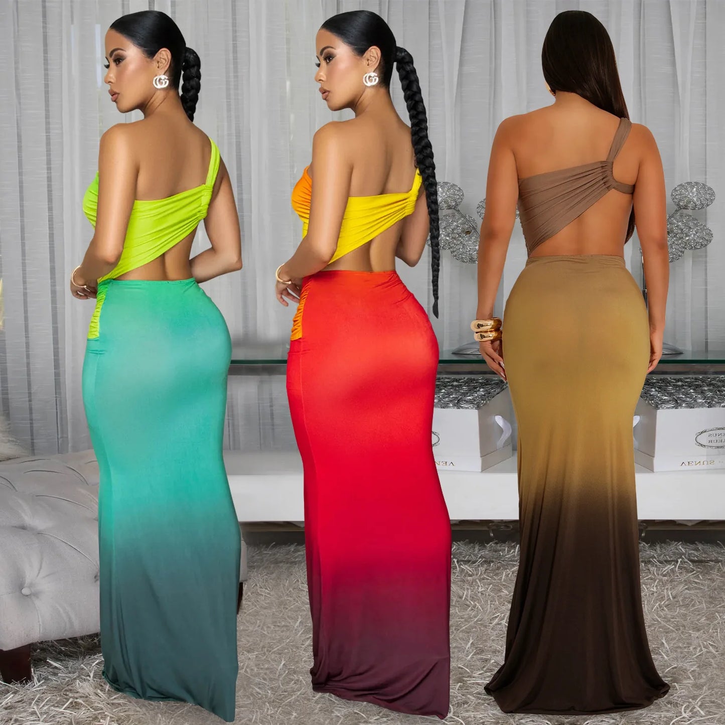 NastyENF Seeing Thru You One Shoulder Tie Dye Sexy Bodycon Dress