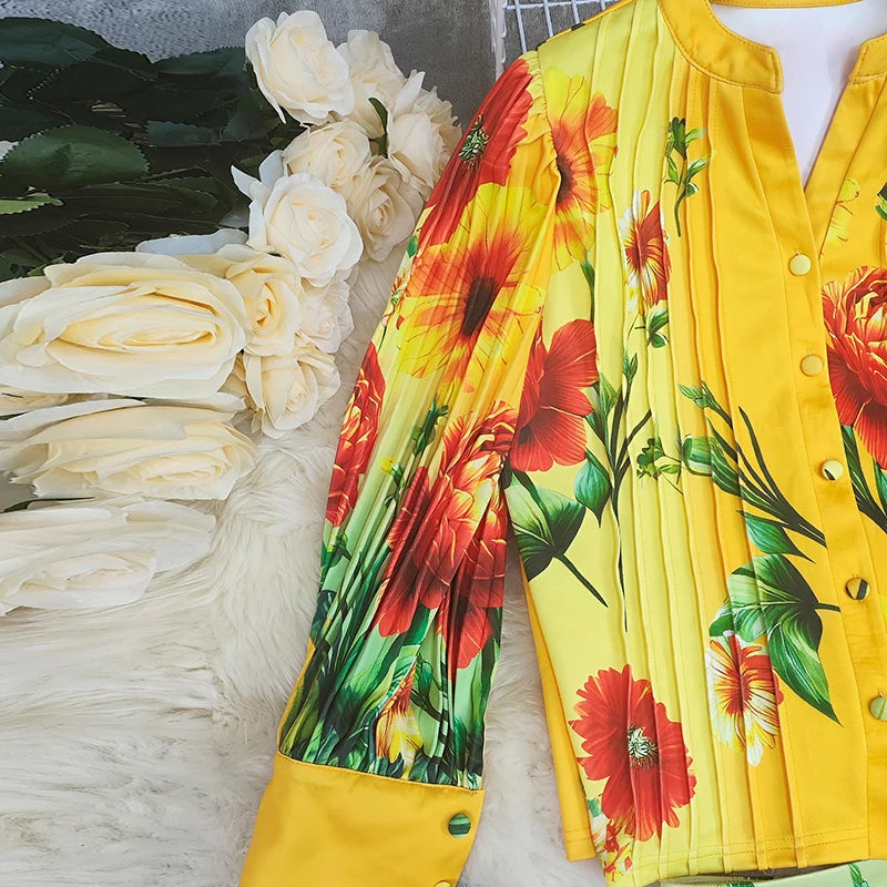 NastyENF Up and Coming Sexy Floral Print Two Piece Set with Lantern Sleeve