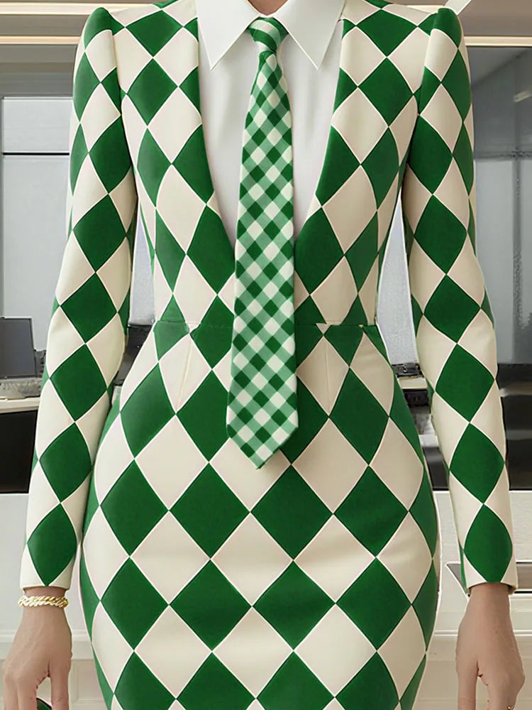 NastyENF Standing On Business Elegant Lattice Print Fishtail Dress