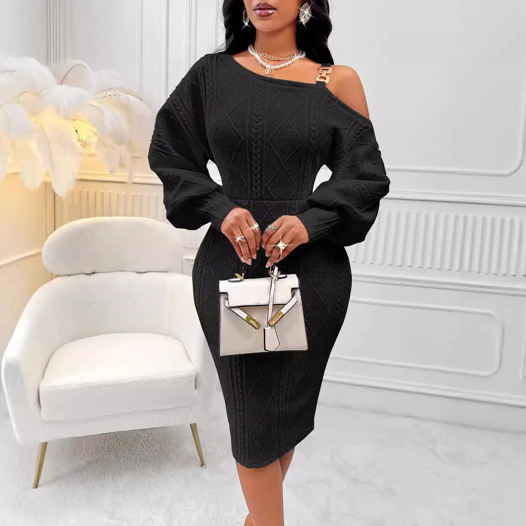 NastyENF Edgy Puff Sleeve One Shoulder Bodycon Dress