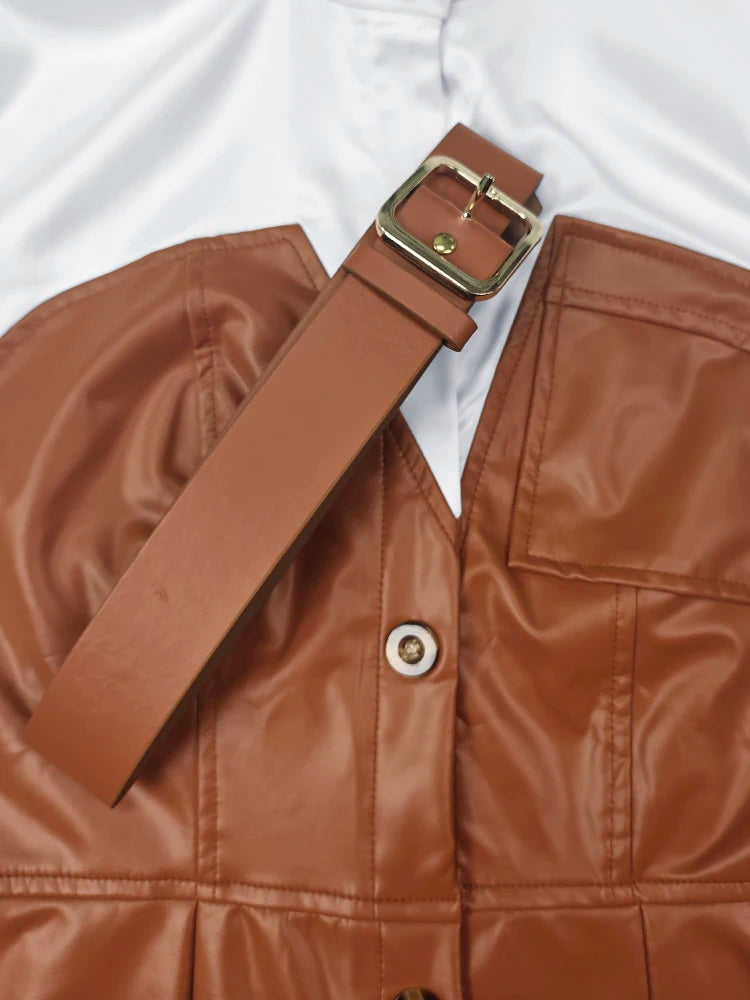 NastyENF Versatility Faux Leather Belted Midi Dress