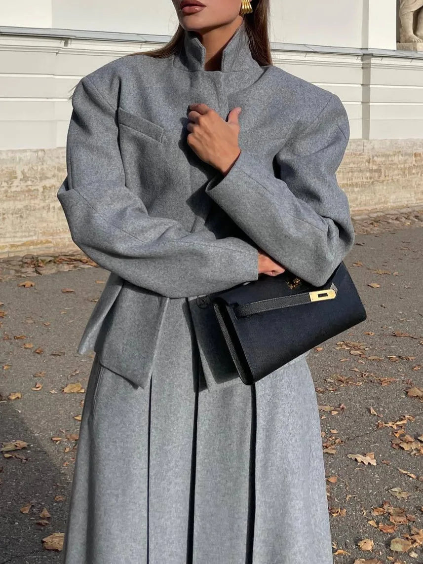 NastyENF Engaged Casual Suit with Jacket and A-line Pleated Skirt