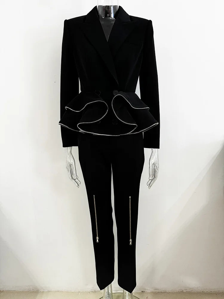 NastyENF Zipped High Fashion Designer Suit Set with Ruffles