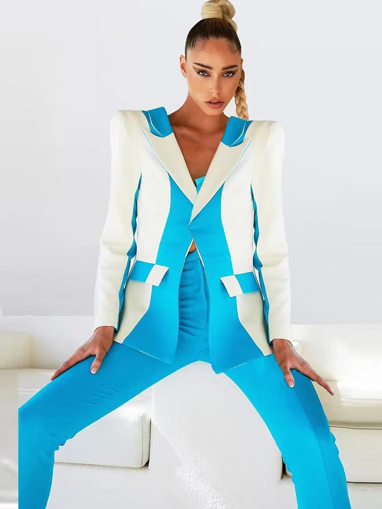 NastyENF Blocked Contrast Color Block Blazer and Pencil Pants