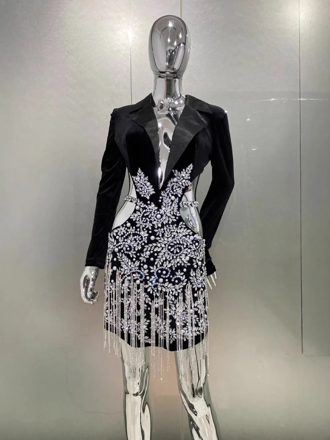 NastyENF Natural Causes Luxury Rhinestone and Fringe Hollow Suit Dress