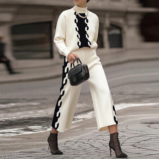 NastyENF Equity Warm Knitting Sweater Set with High Waisted Contrast Color Pants