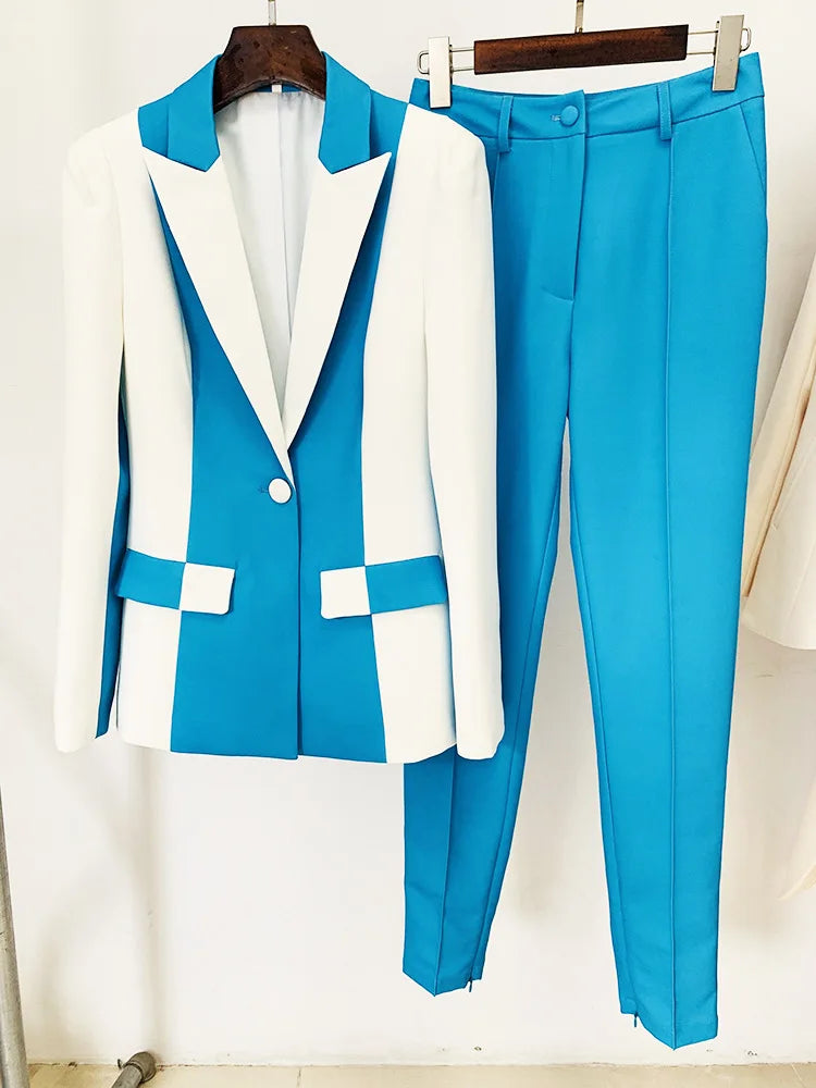 NastyENF Blocked Contrast Color Block Blazer and Pencil Pants