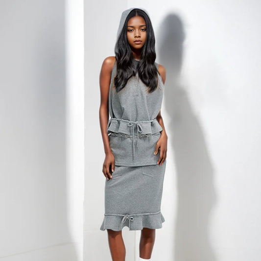 NastyENF Comfort Zone Trendy Two-piece Hooded Skirt Set