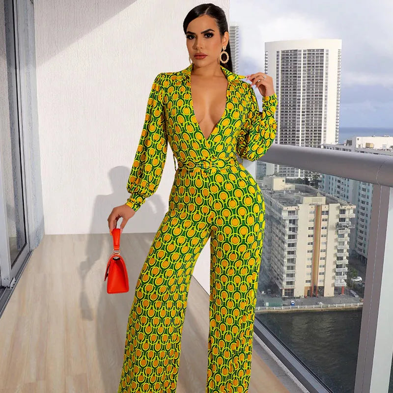NastyENF Feverish Plaid Print Jumpsuit with Deep V-neck and Wide Leg