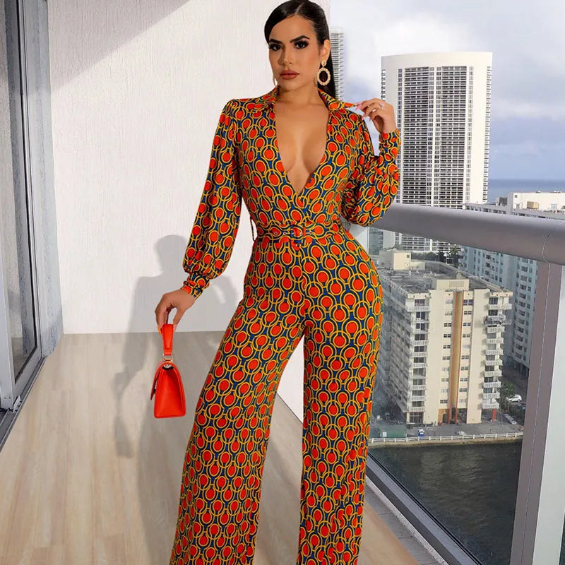 NastyENF Feverish Plaid Print Jumpsuit with Deep V-neck and Wide Leg