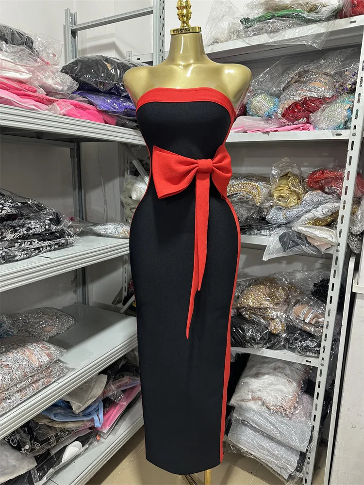 NastyENF Presenting Sexy Off ShoulderBodycon Dress with Bow