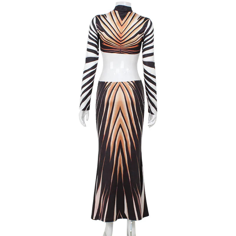 NastyENF Tiger Stripes Sexy Slim Fitting Printed Backless Dress