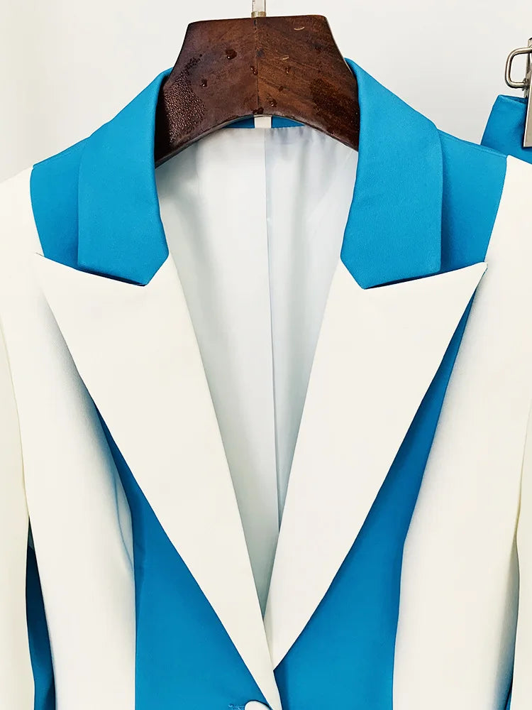 NastyENF Blocked Contrast Color Block Blazer and Pencil Pants