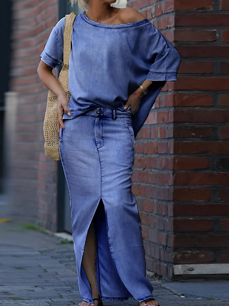 NastyENF Unbothered Skew Collar Two Piece Casual Skirt Suit