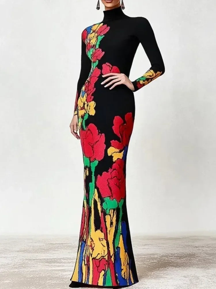 NastyENF In Bloom Multi-Colored Floral Printed Evening Dress