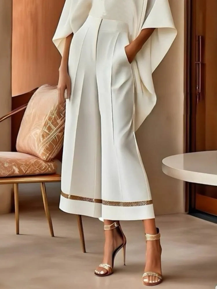 NastyENF Blossoms High-Low Flower Print V-Neck Top and Casual Wide Leg Pants with Pockets