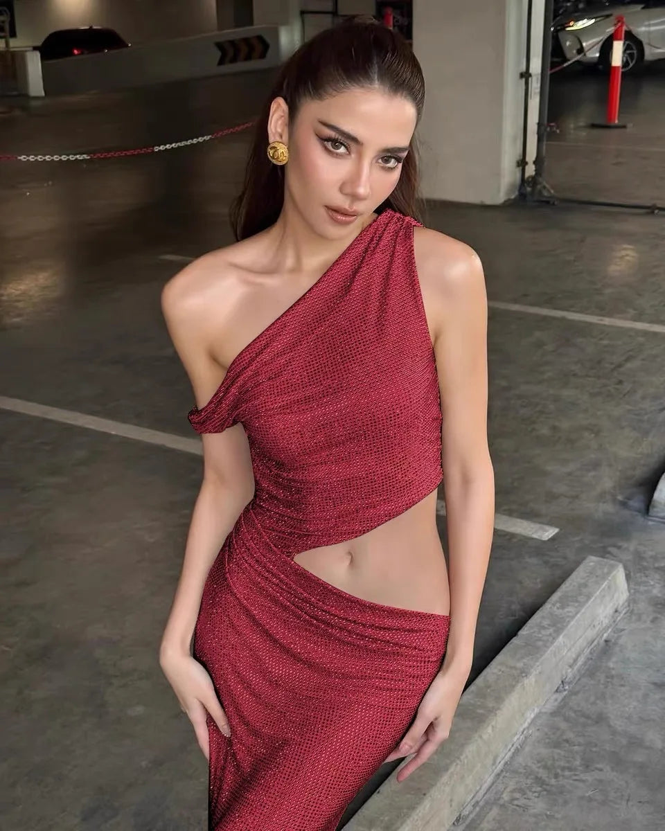 NastyENF Prosperous Luxury Diamond and Mesh Gown with Cutout detail