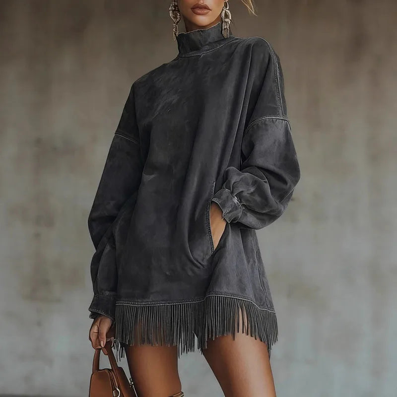 NastyENF Casualties Vintage Suede A-Line Dress with Tassel Hem