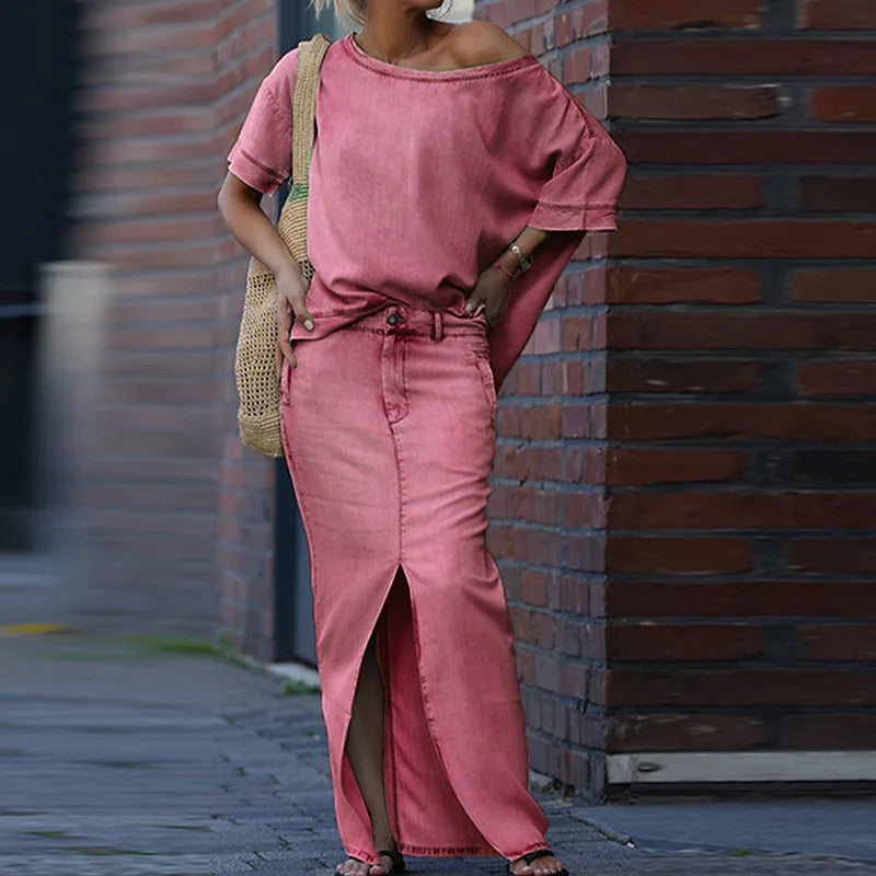 NastyENF Unbothered Skew Collar Two Piece Casual Skirt Suit