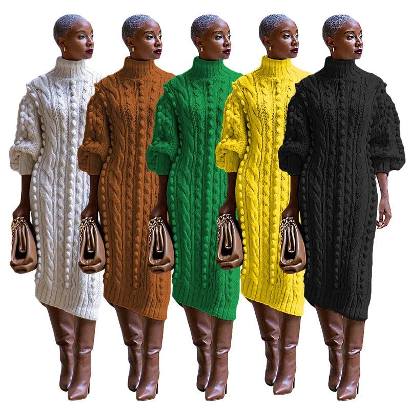 NastyENF Knot Again Turtleneck Ribbed Knitted Sweater Midi Dress