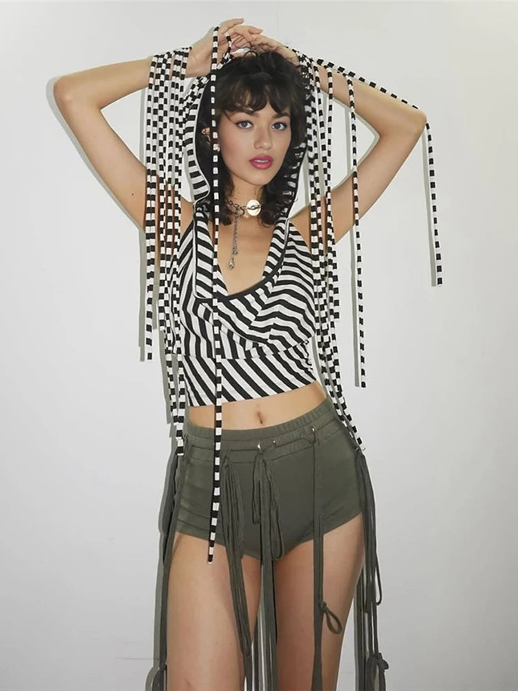 NastyENF Its Official Black And White Striped Backless Top