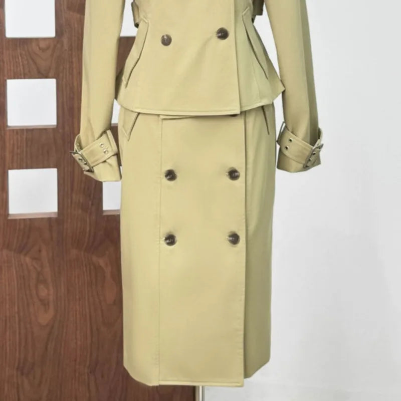 NastyENF In The Trenches Sexy Double-Breasted Short Trench Coat and Wrapped Skirt