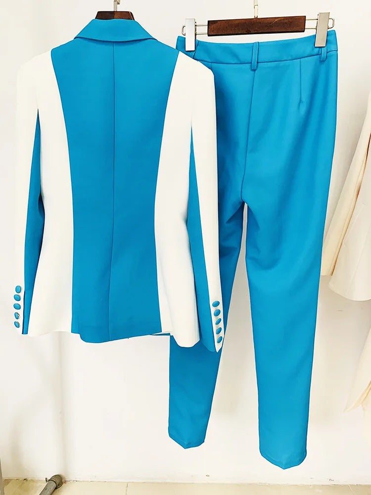 NastyENF Blocked Contrast Color Block Blazer and Pencil Pants