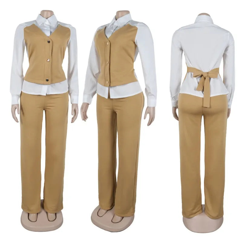 NastyENF Fundamental Elegant Vest Style Top and Wide Leg Pants Set