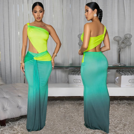 NastyENF Seeing Thru You One Shoulder Tie Dye Sexy Bodycon Dress