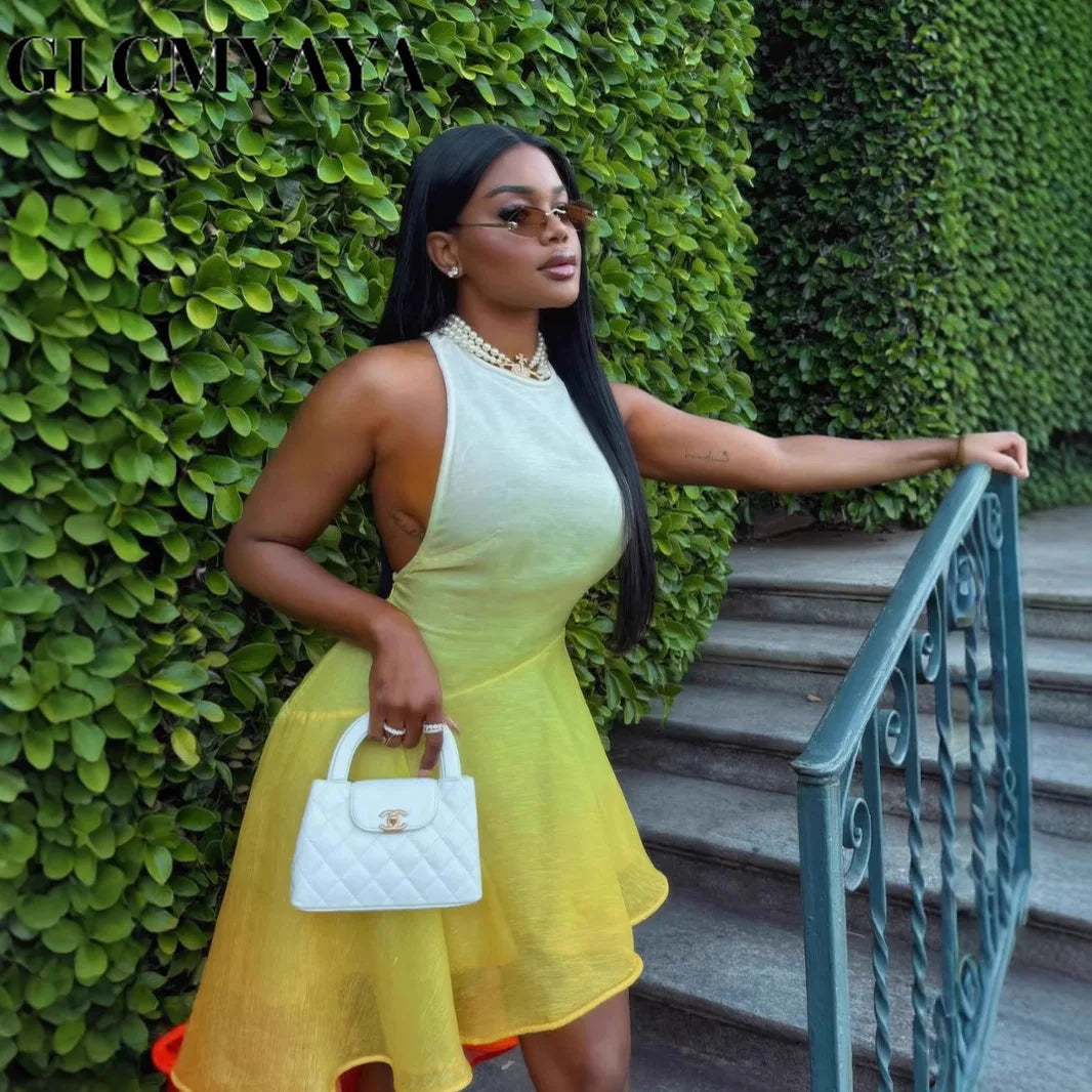 NastyENF Sunsets O-neck Gradient Print Sleeveless Mermaid Dress