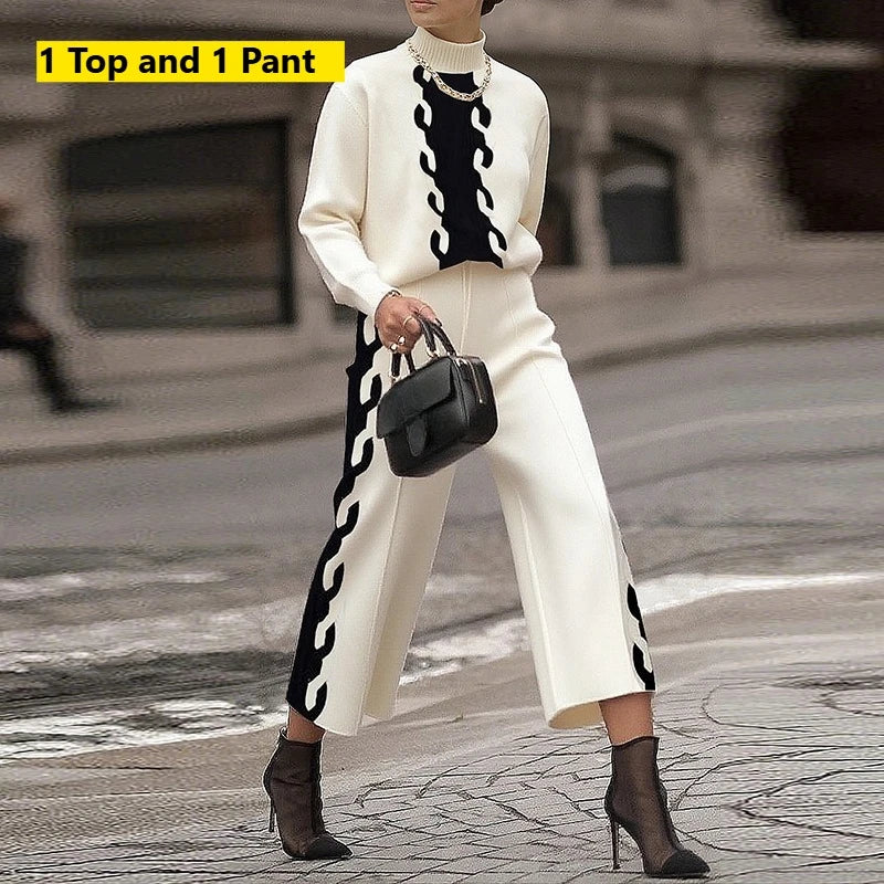 NastyENF Equity Warm Knitting Sweater Set with High Waisted Contrast Color Pants